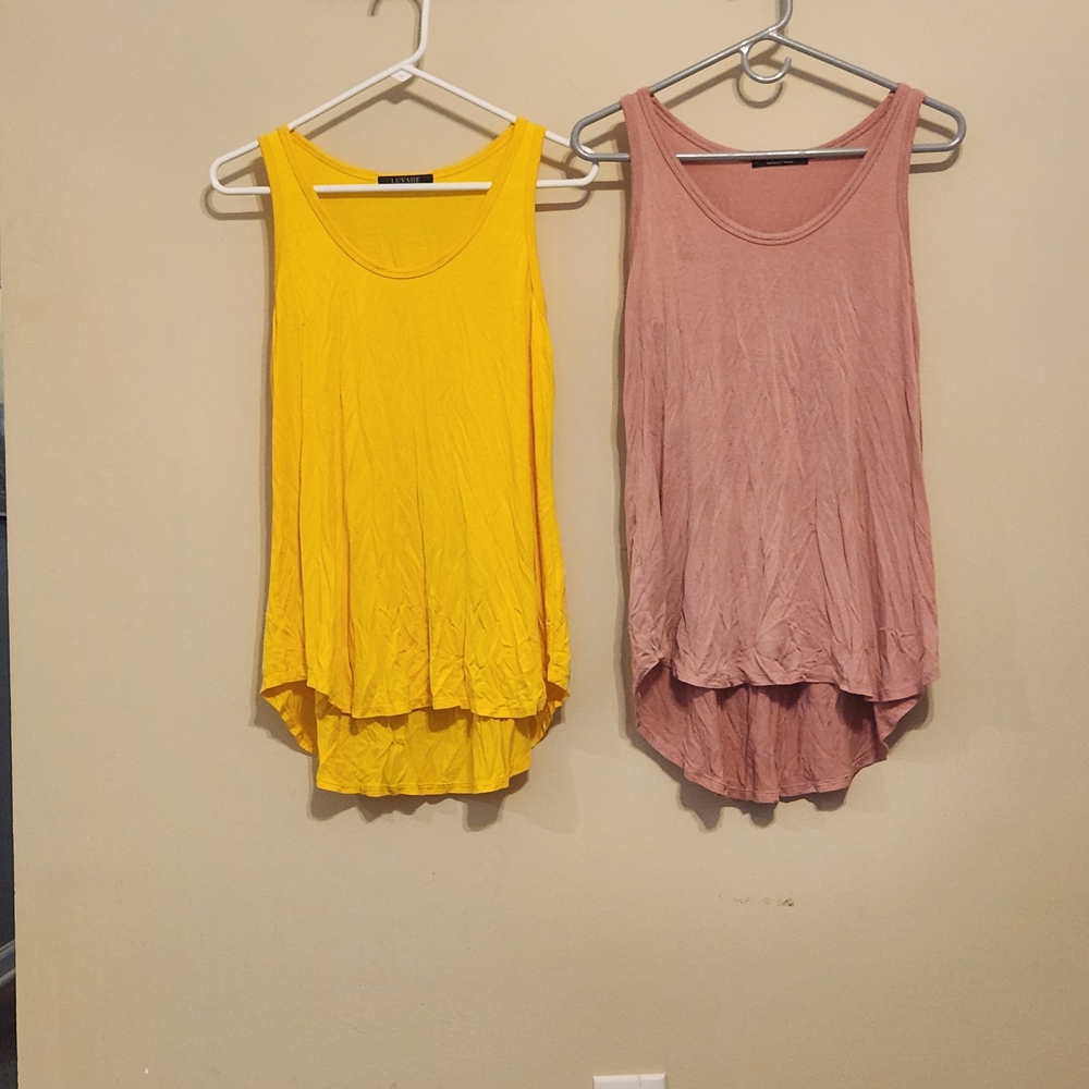 Lot Of 2 Luvage Yellow and Pink Flowy Sleeveless Tops